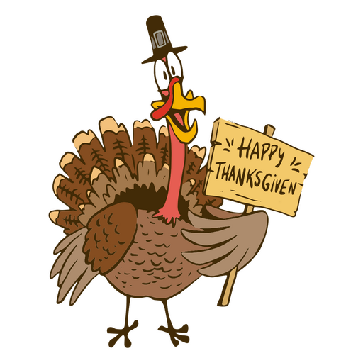 Cartoon Turkey With Thanksgiving Sign PNG & SVG Design For T-Shirts