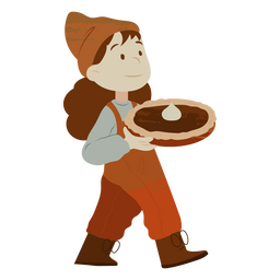 Girl carrying pumpkin pie PNG Design