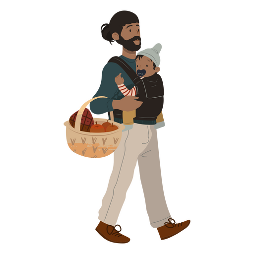 Man carrying baby and basket PNG Design