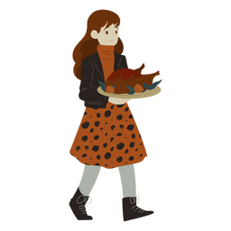Girl carrying turkey in a plate PNG Design Transparent PNG