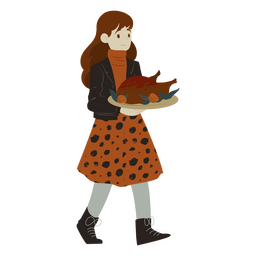 Mädchen mit Truthahn in einem Teller PNG-Design