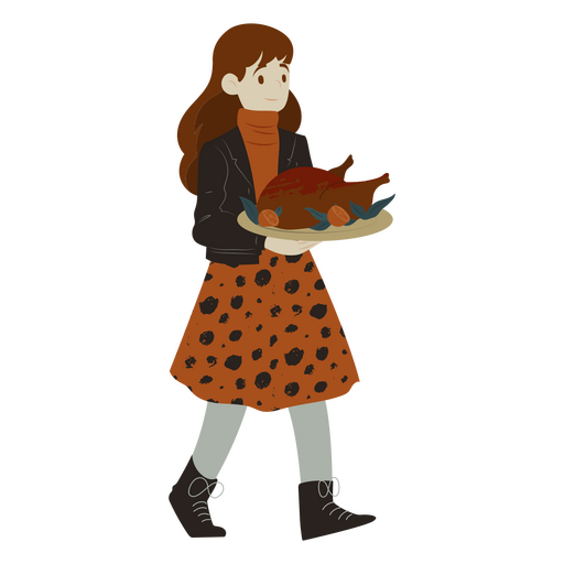 niña, proceso de llevar, pavo, en, un, plato Diseño PNG