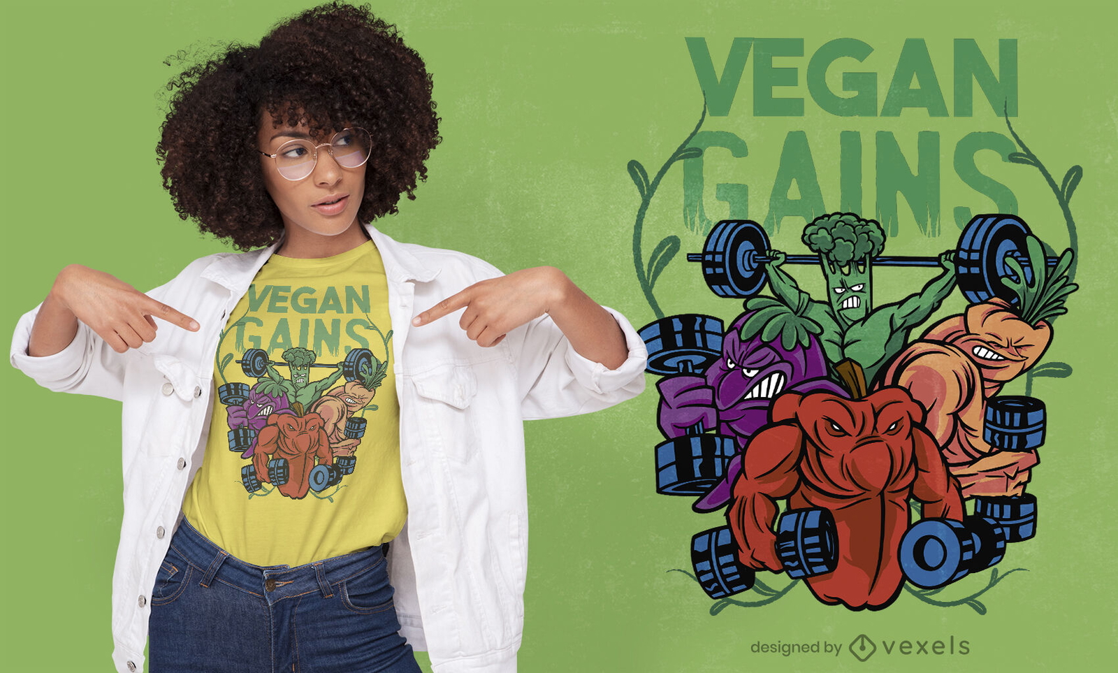 Diseño de camiseta vegana de culturistas vegetales.