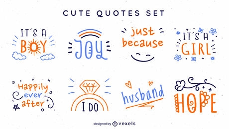 Doodle baby and wedding quotes set