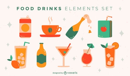 Set of glossy drink elements