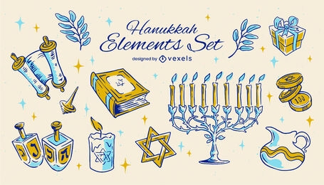 Hanukkah elements illustration set 