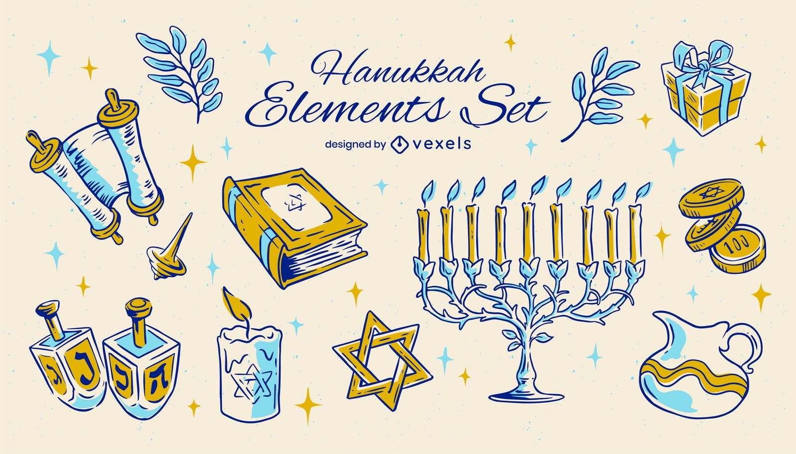 Conjunto de ilustração de elementos de Hanukkah