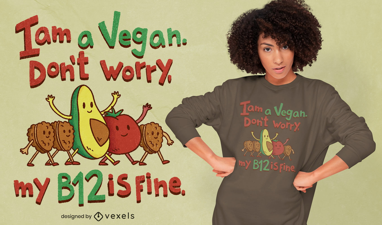 Diseño de camiseta psd de cita de dibujos animados veganos