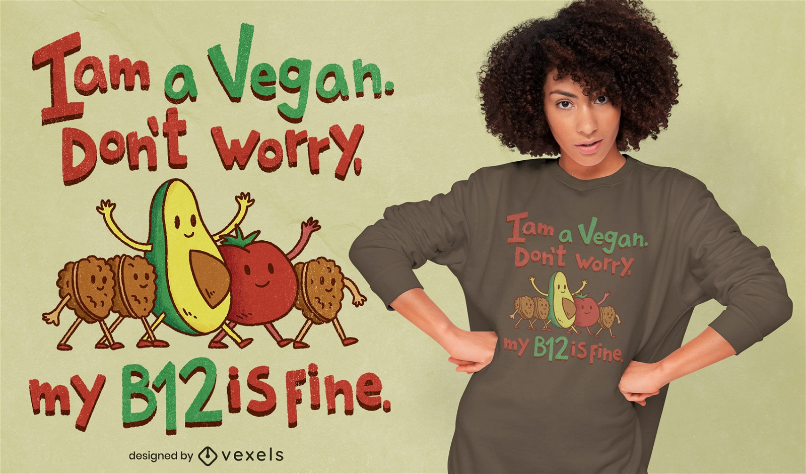 Veganes Cartoon-Zitat-PSD-T-Shirt-Design