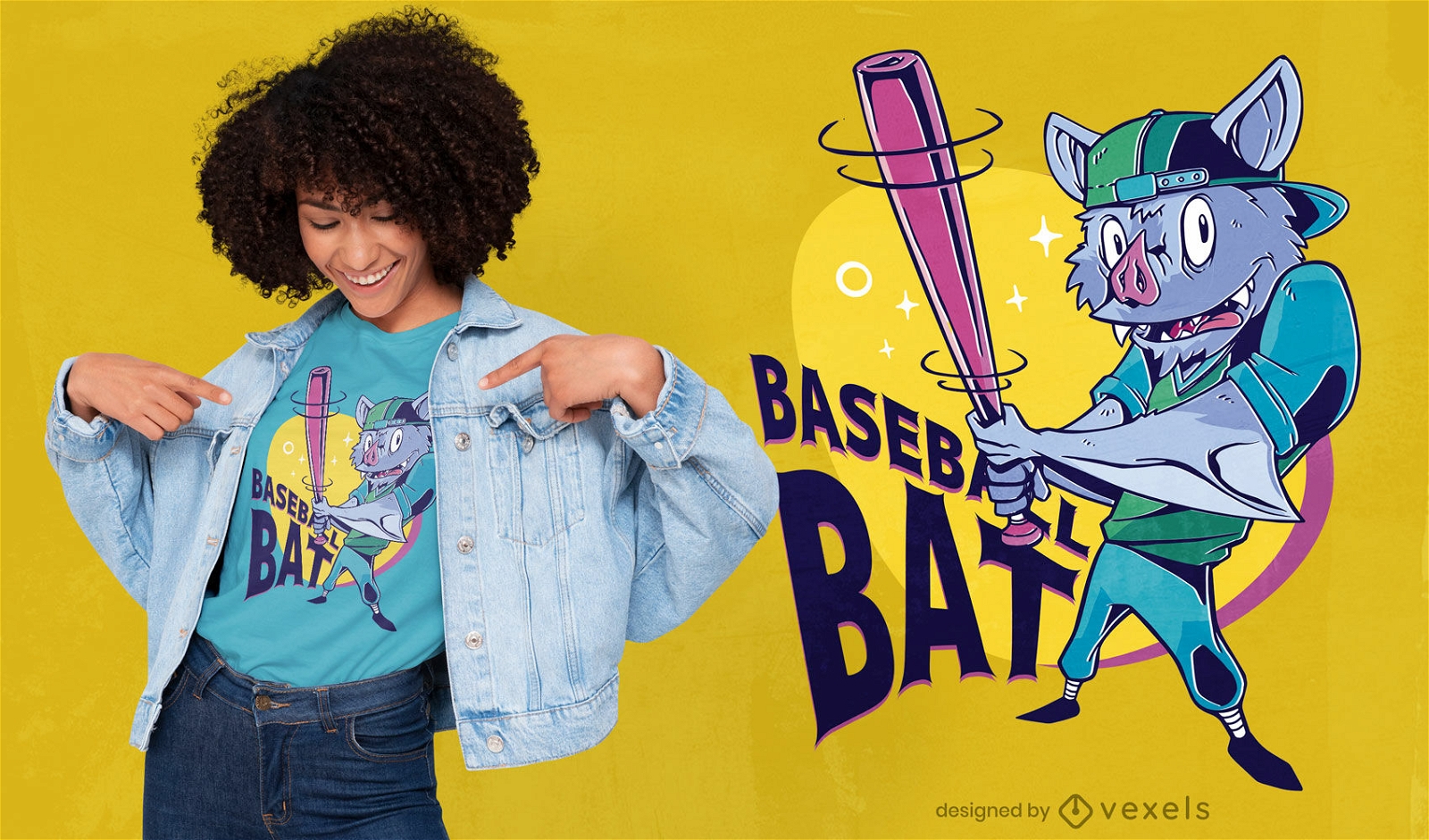 Animal morcego jogando design de camiseta de beisebol