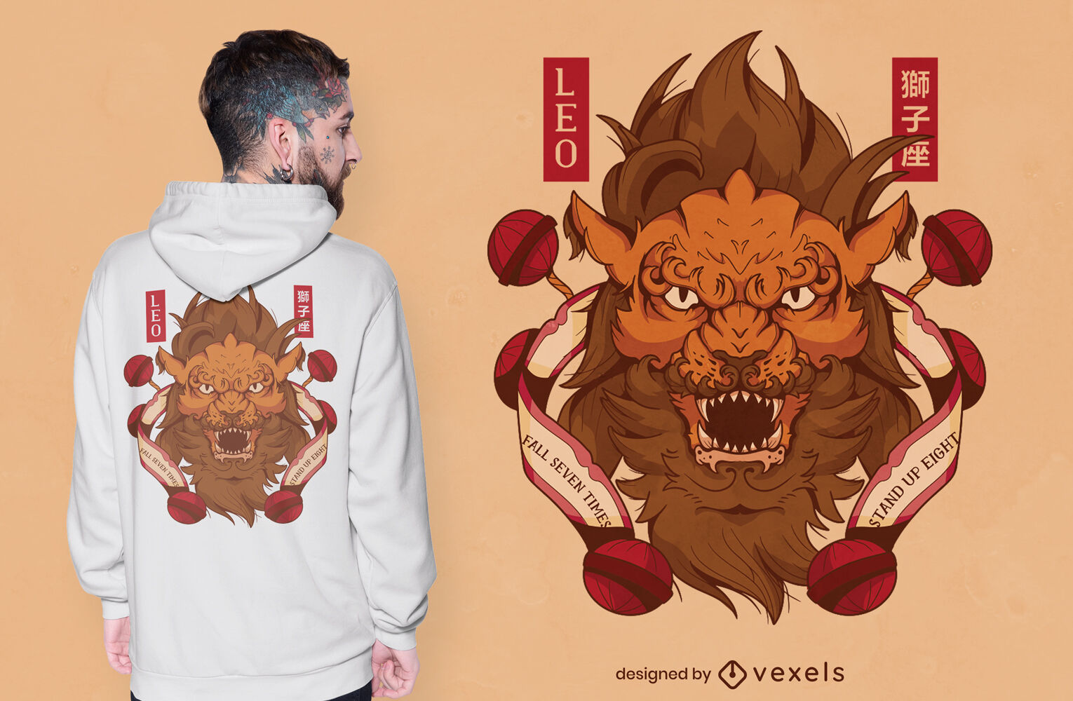 Diseño de camiseta de signo del zodiaco leo japonés