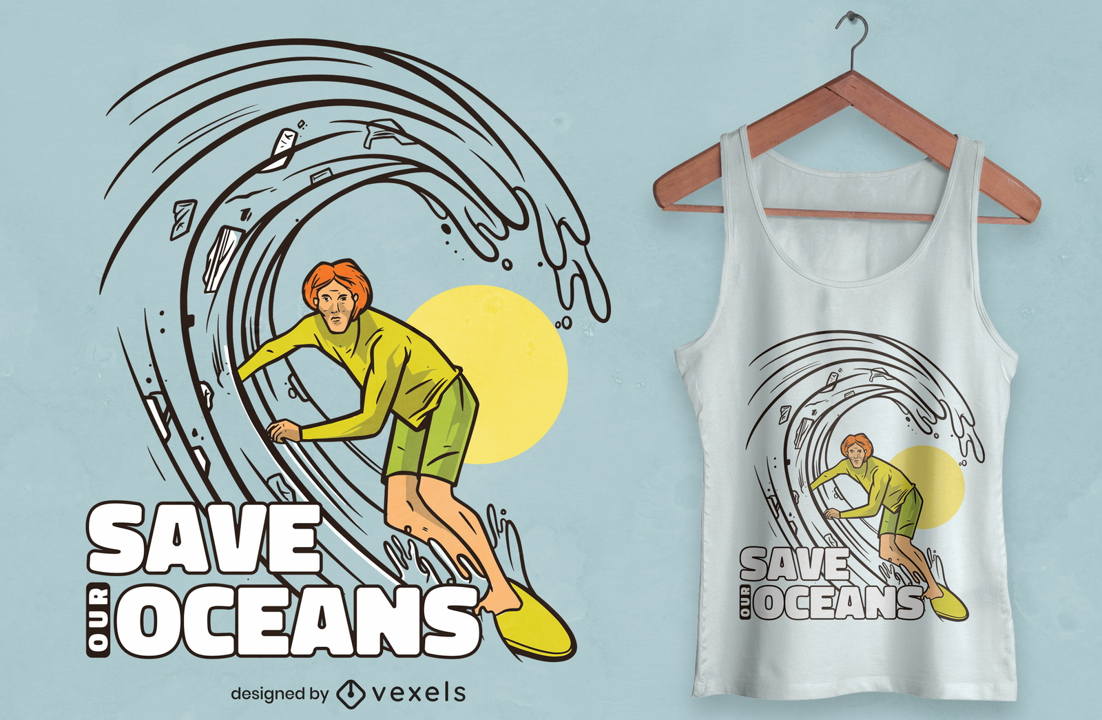 Design de t-shirt para a prevenção da poluição no surf