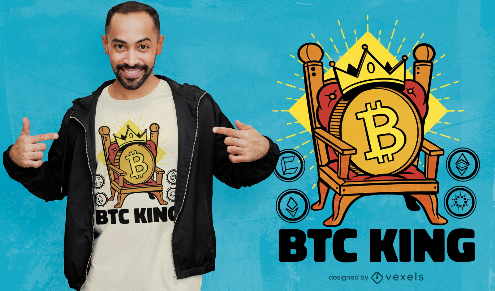 Diseño de camiseta Bitcoin crypto king