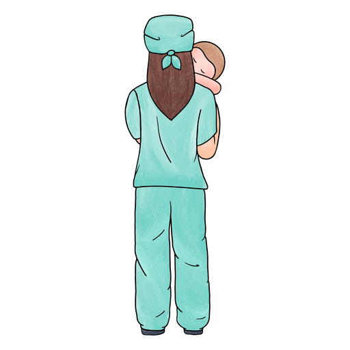 enfermera, tenencia, bebé, backview Diseño PNG