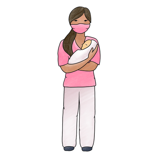 Krankenschwester mit Gesichtsmaske, die Baby hält PNG-Design