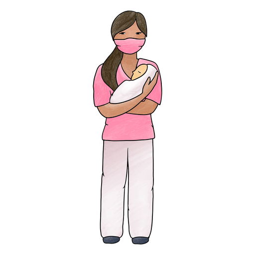 Nurse with facemask holding baby PNG Design