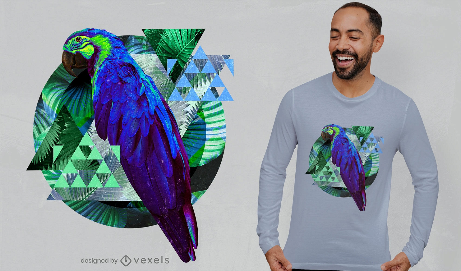 Papagaio com elementos geom?tricos design de camiseta psd