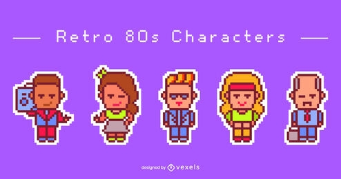 Personagens do conjunto retro pixel art dos anos 80