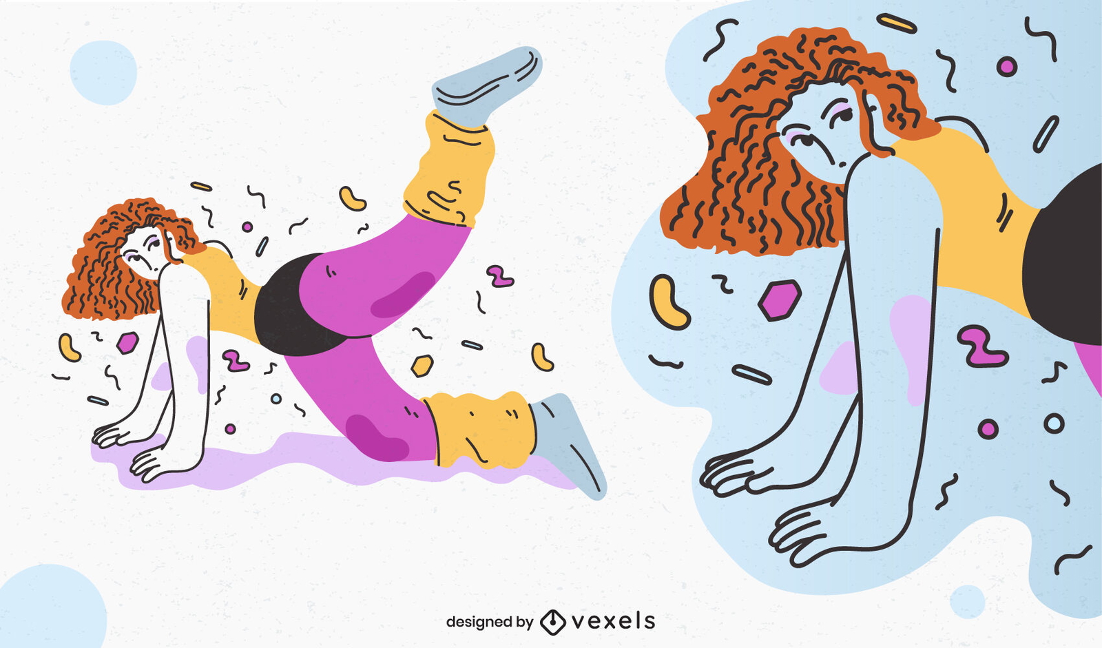 80er Jahre Aerobic-Mädchen-Doodle-Charakter-Design