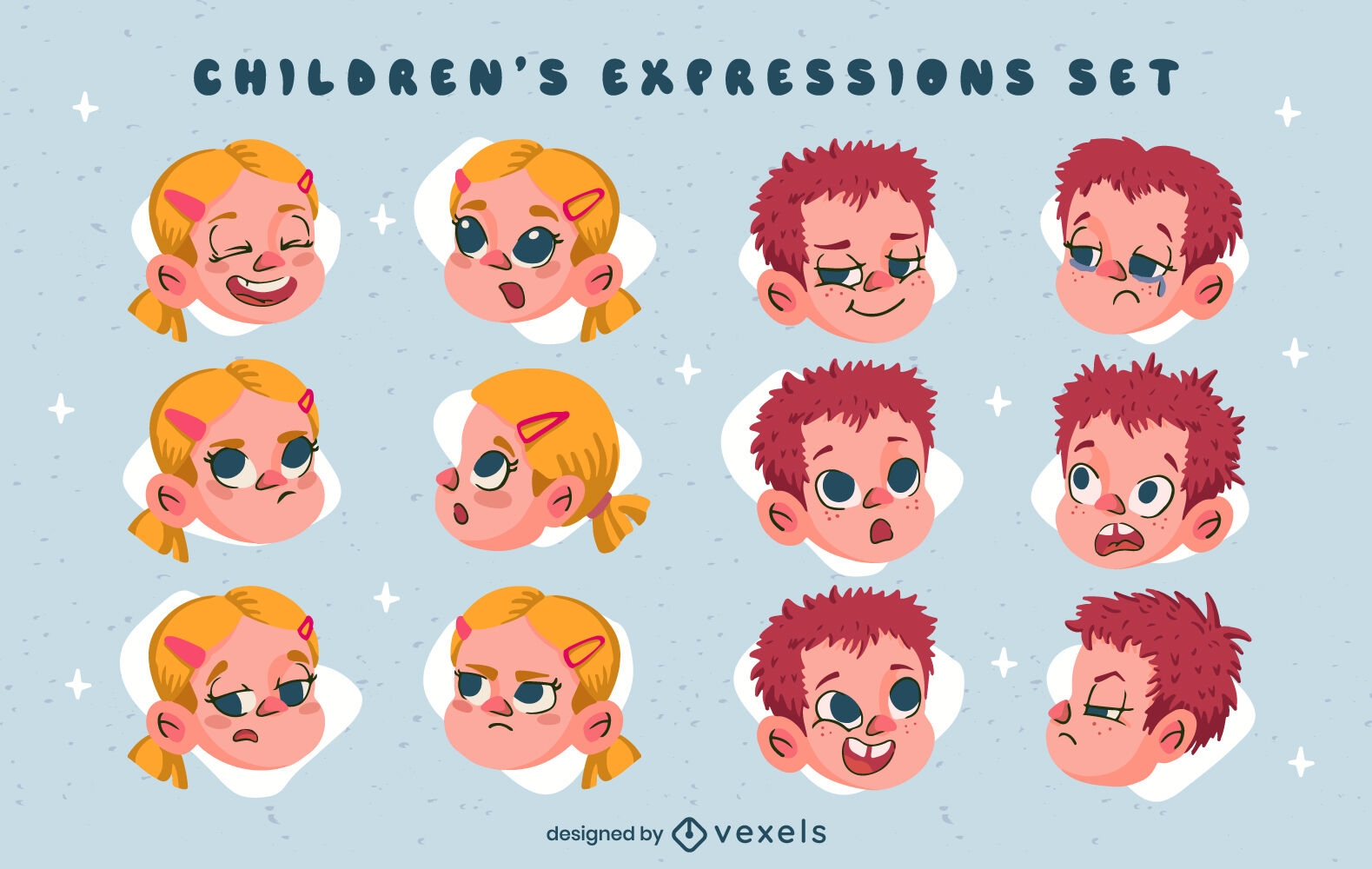 Desenho animado conjunto de expressões faciais de crianças