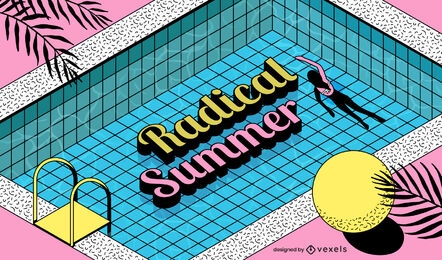 Girl swimming in pool summer illustration