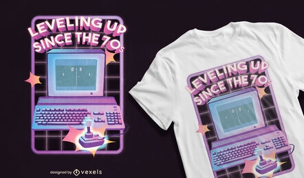 Design de camiseta retrô de videogame de computador dos anos 70
