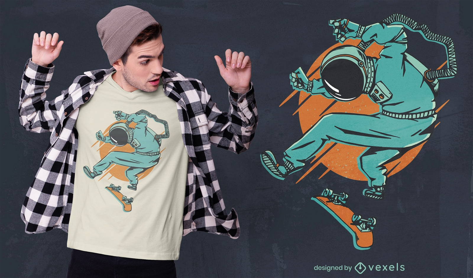 Design de camiseta de skatista astronauta