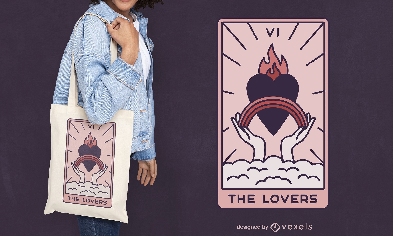 The Lovers tarot card tote bag design