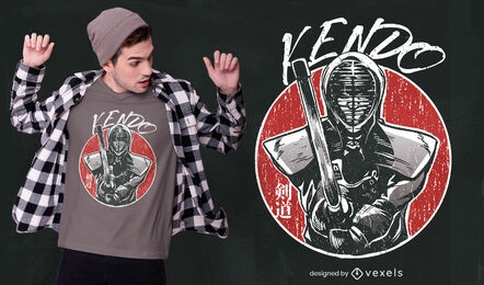 Diseño de camiseta con textura de luchador de kendo