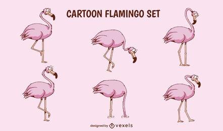 Conjunto de animais engraçados de flamingo rosa