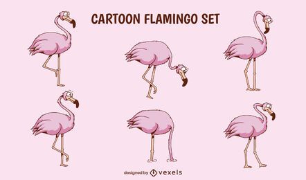 Lustiges rosa Flamingo-Cartoon-Tier-Set