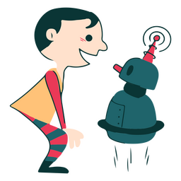 Garotinho falando com robô Desenho PNG