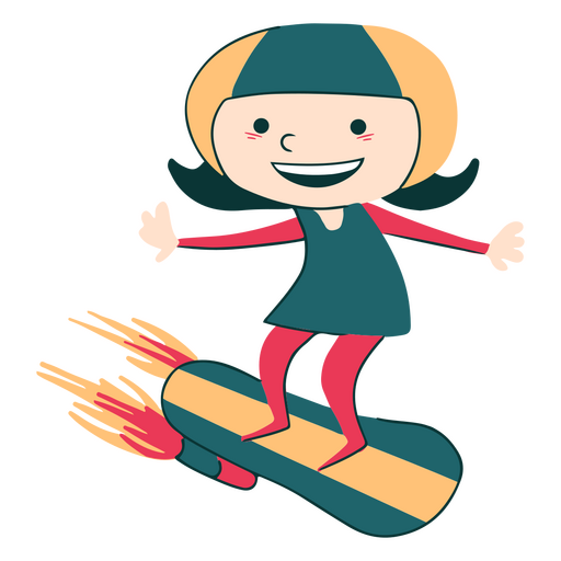 Girl on a flying board PNG Design