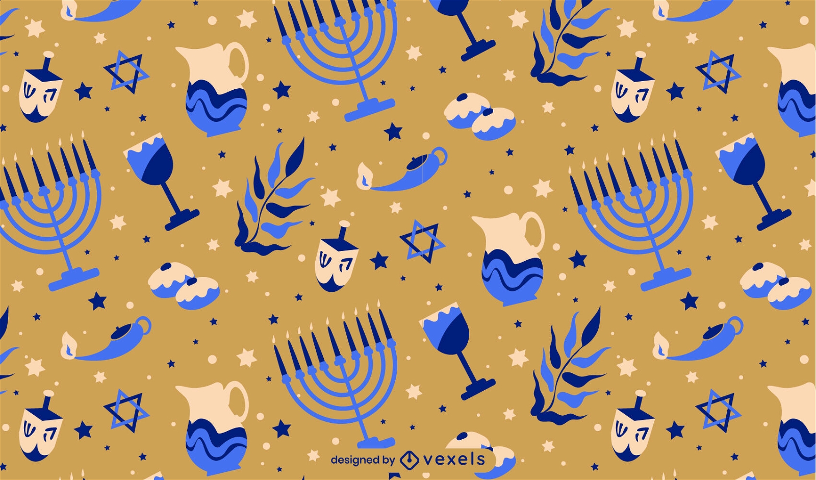 Padrão plano de elementos de Hanukkah