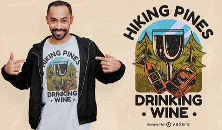 Hiking and drinking wine t-shirt design