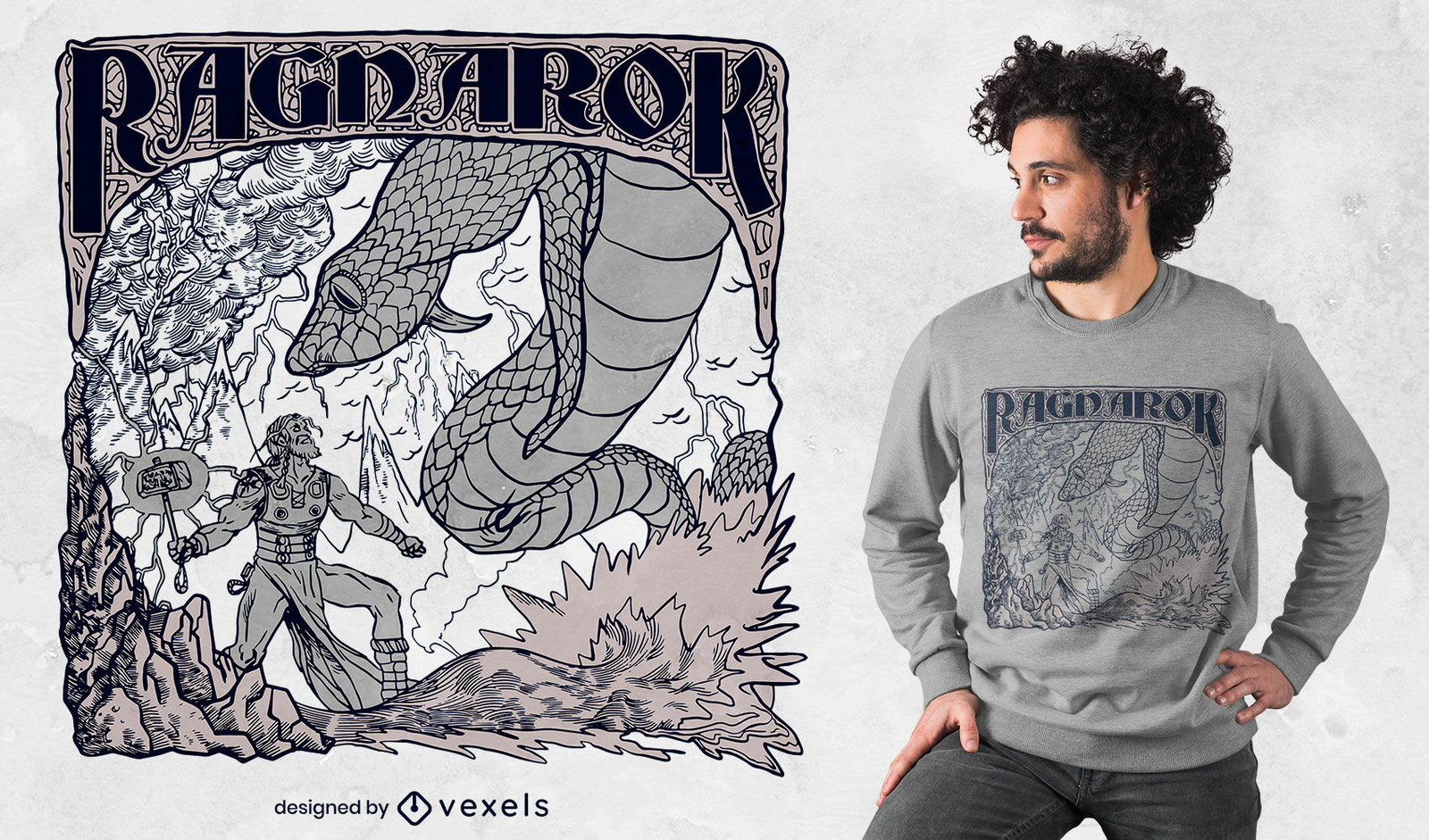 Diseño de camiseta de batalla de mitología nórdica Ragnarok