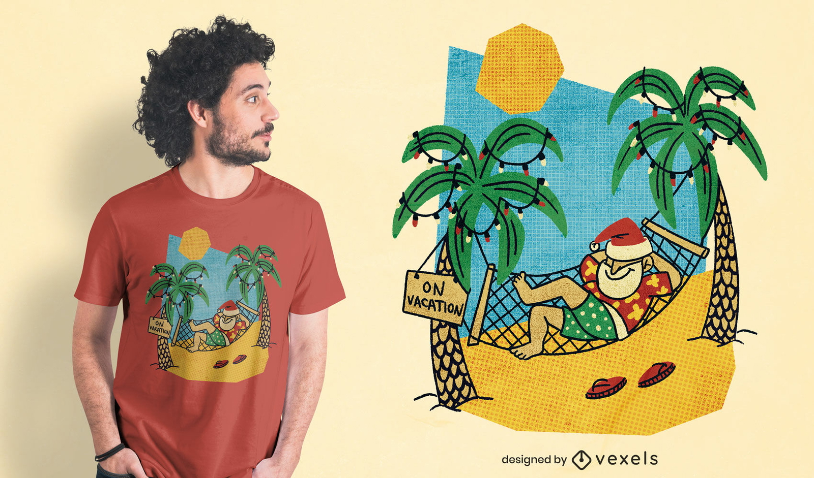 Santa en la playa diseño de camiseta psd