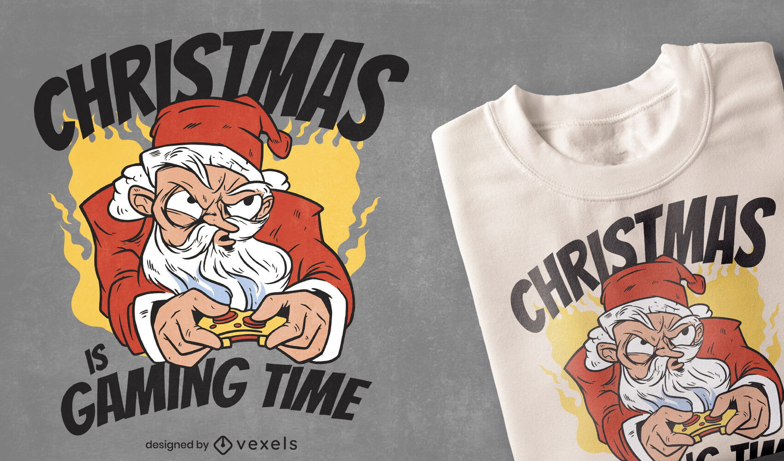 Diseño de camiseta Gaming Santa Christmas.