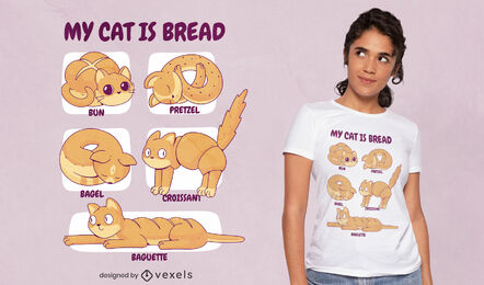 Diseño de camiseta divertida de gato de pan.