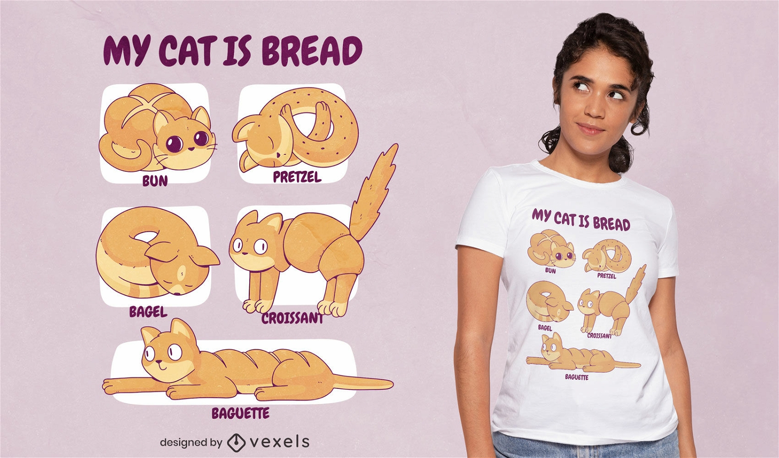 Brot Katze lustiges T-Shirt Design