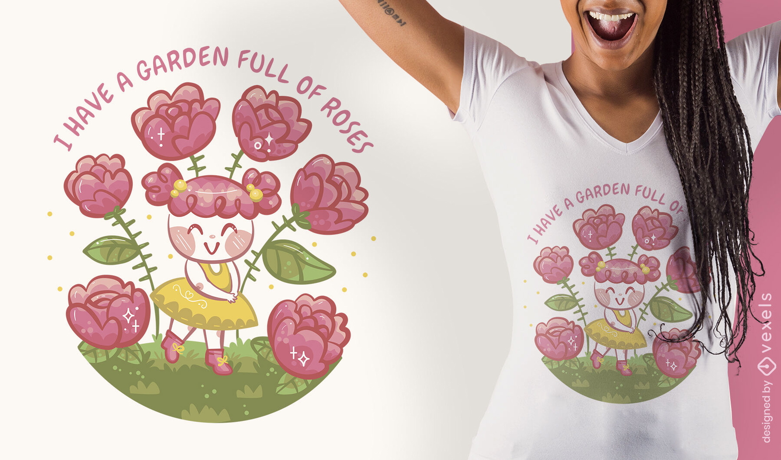 Diseño de camiseta linda niña de las flores