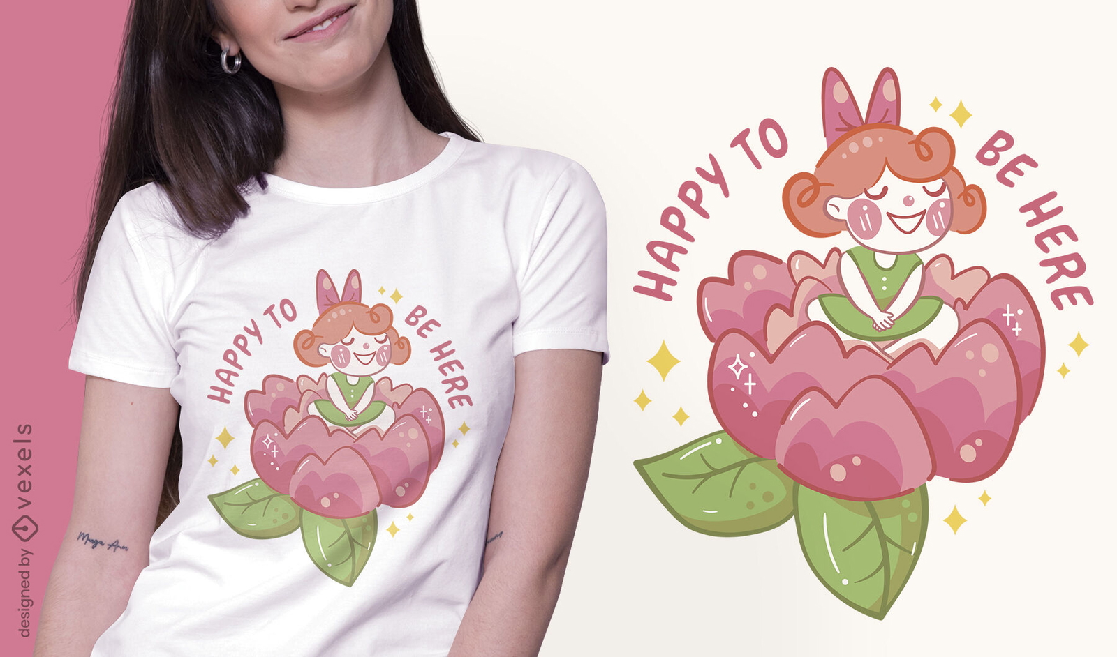 Diseño de camiseta de niña de las flores feliz