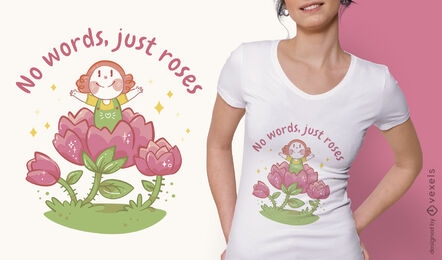 Menina dentro do design da camiseta com flores