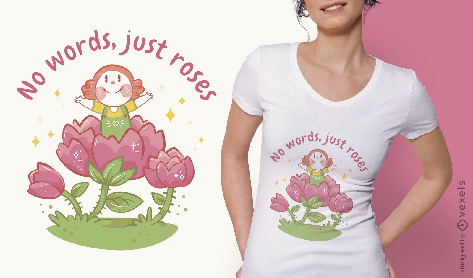Girl inside flower t-shirt design