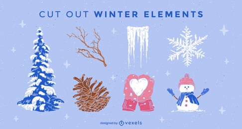 Conjunto de elementos de invierno recortados