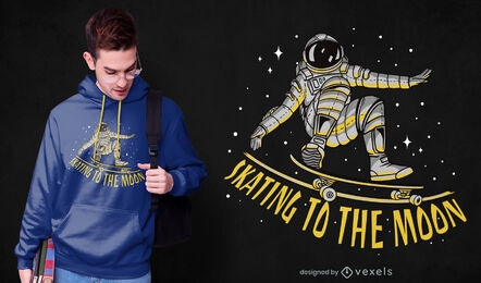 Astronauta patinando en el diseño de camiseta espacial.