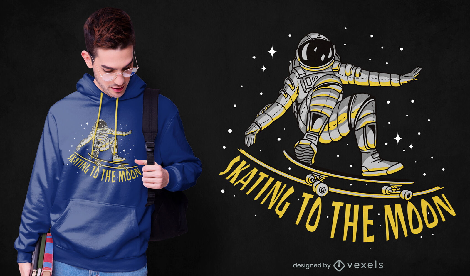 Astronaut skating in space t-shirt design