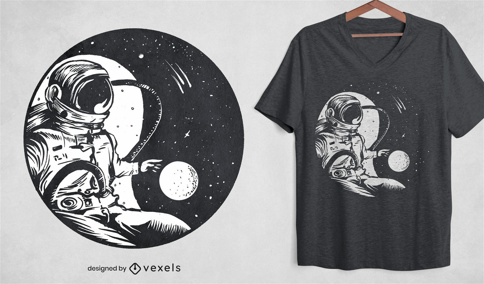 Astronauta yin yang design de camiseta espacial