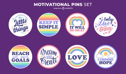 Motivational quotes rainbow pins set