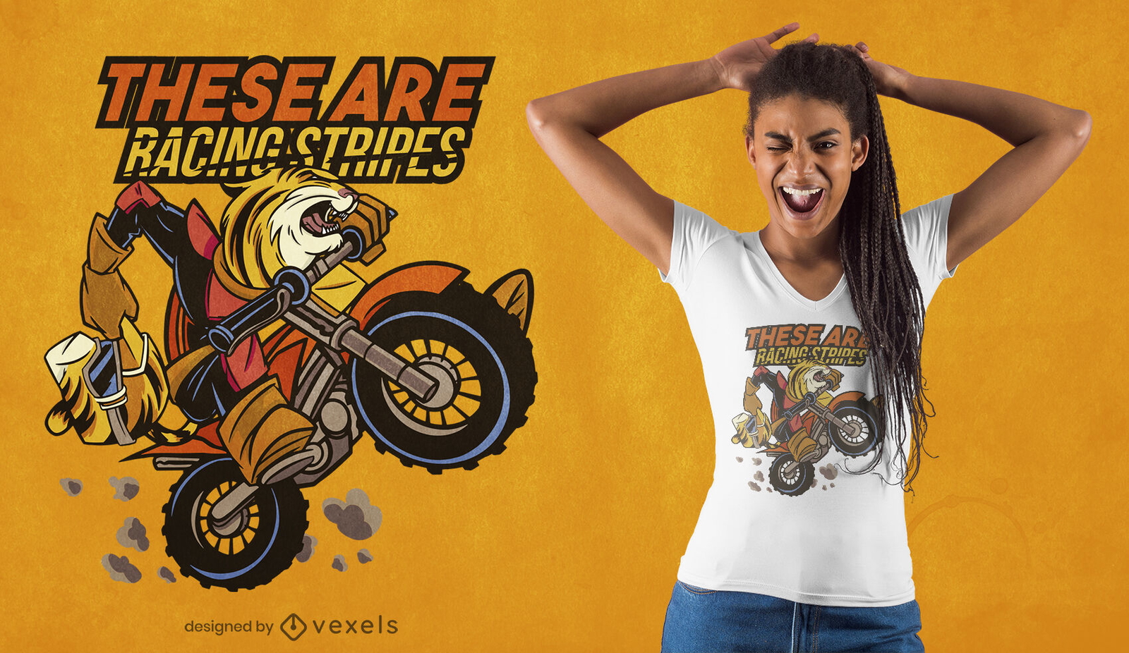 Diseño de camiseta de dibujos animados de tigre motorista